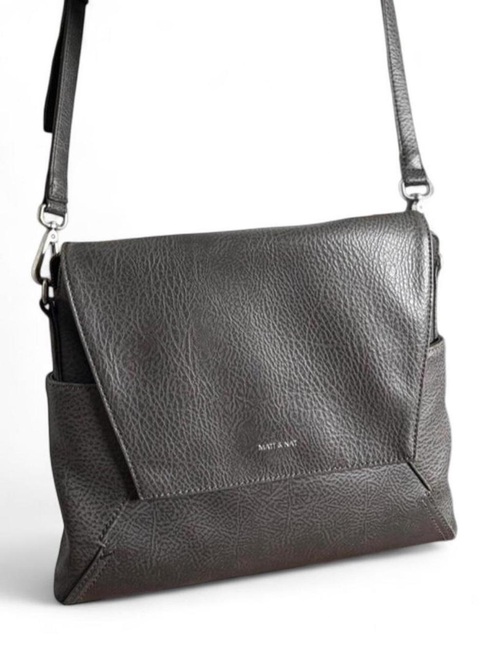 Matt & Nat Grey Crossbody Adjustable Leather Messenger Bag/Purse